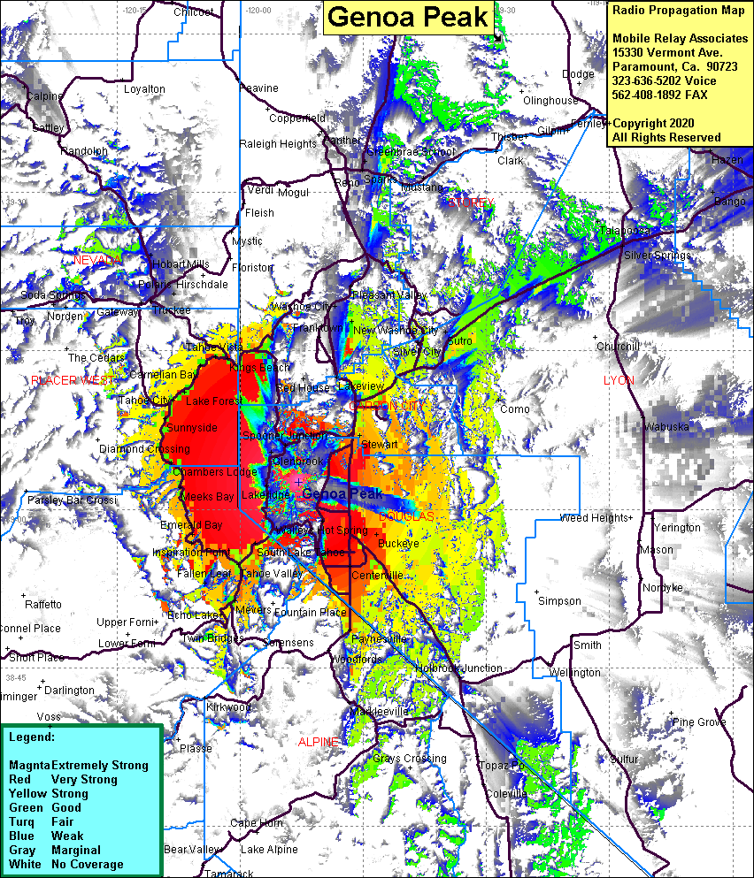 heat map radio coverage Genoa Peak